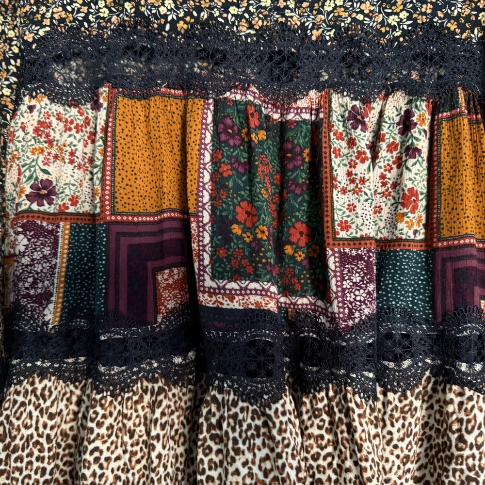 Olivaceous Multicolor Patchwork Long Sleeve Dress - image 6